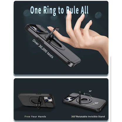 For iPhone 13 / 14 Phone Case Kickstand Magnetic Back Shell with Slide Camera Cover