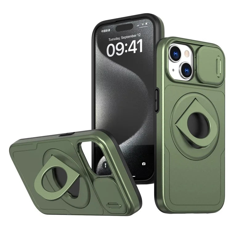 For iPhone 13 / 14 Phone Case Kickstand Magnetic Back Shell with Slide Camera Cover