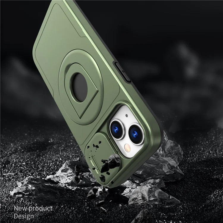 For iPhone 13 / 14 Phone Case Kickstand Magnetic Back Shell with Slide Camera Cover