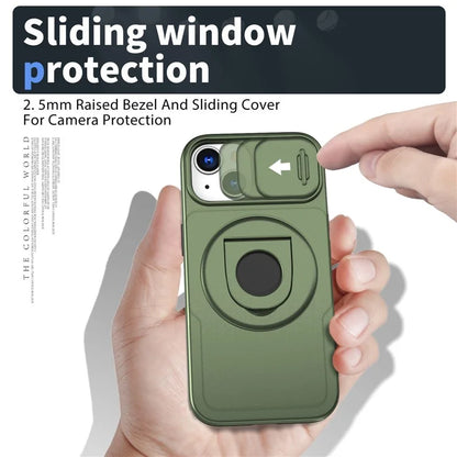 For iPhone 13 / 14 Phone Case Kickstand Magnetic Back Shell with Slide Camera Cover