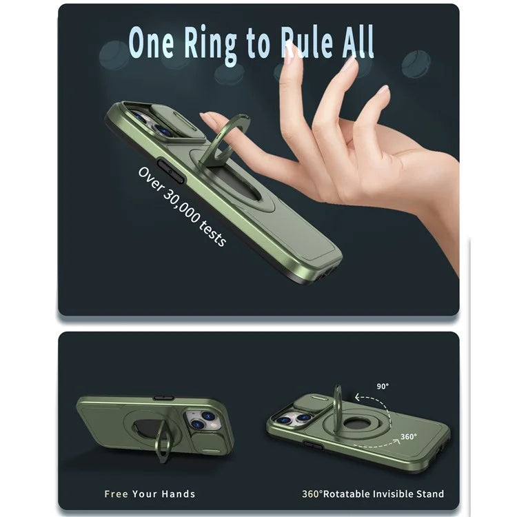 For iPhone 13 / 14 Phone Case Kickstand Magnetic Back Shell with Slide Camera Cover