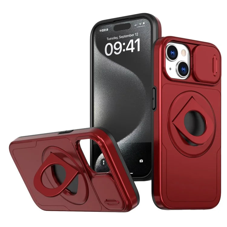 For iPhone 13 / 14 Phone Case Kickstand Magnetic Back Shell with Slide Camera Cover
