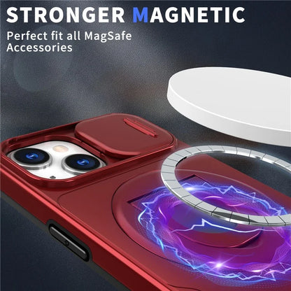 For iPhone 13 / 14 Phone Case Kickstand Magnetic Back Shell with Slide Camera Cover