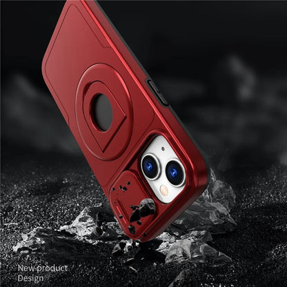 For iPhone 13 / 14 Phone Case Kickstand Magnetic Back Shell with Slide Camera Cover