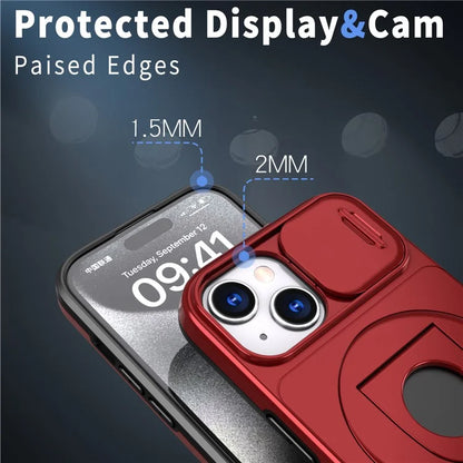For iPhone 13 / 14 Phone Case Kickstand Magnetic Back Shell with Slide Camera Cover
