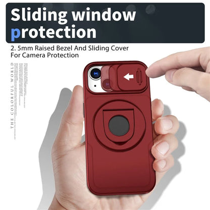 For iPhone 13 / 14 Phone Case Kickstand Magnetic Back Shell with Slide Camera Cover