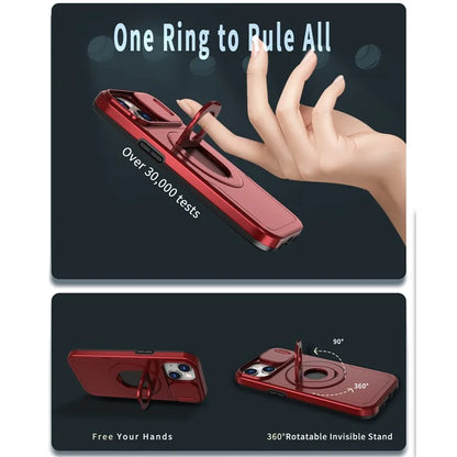 For iPhone 13 / 14 Phone Case Kickstand Magnetic Back Shell with Slide Camera Cover