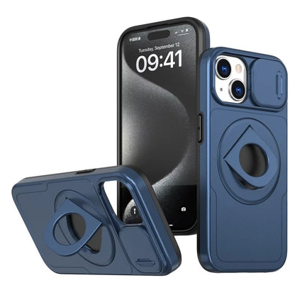 For iPhone 13 / 14 Phone Case Kickstand Magnetic Back Shell with Slide Camera Cover
