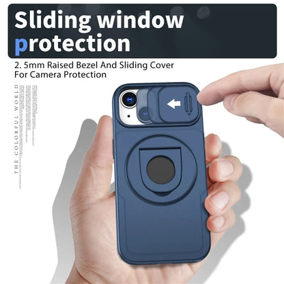 For iPhone 13 / 14 Phone Case Kickstand Magnetic Back Shell with Slide Camera Cover