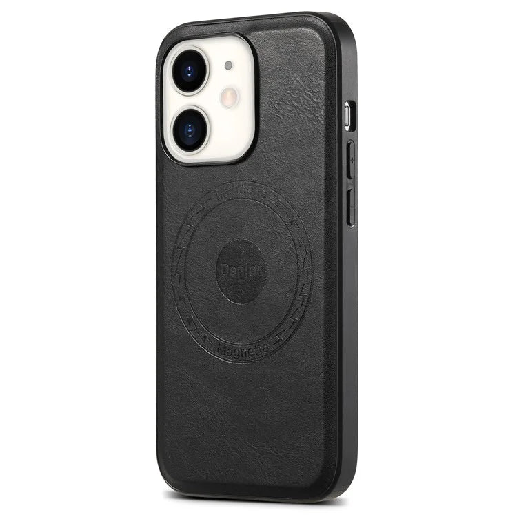 DENIOR For iPhone 12  / 12 Pro Magnetic Phone Case Cowhide Texture PU Leather Back Cover