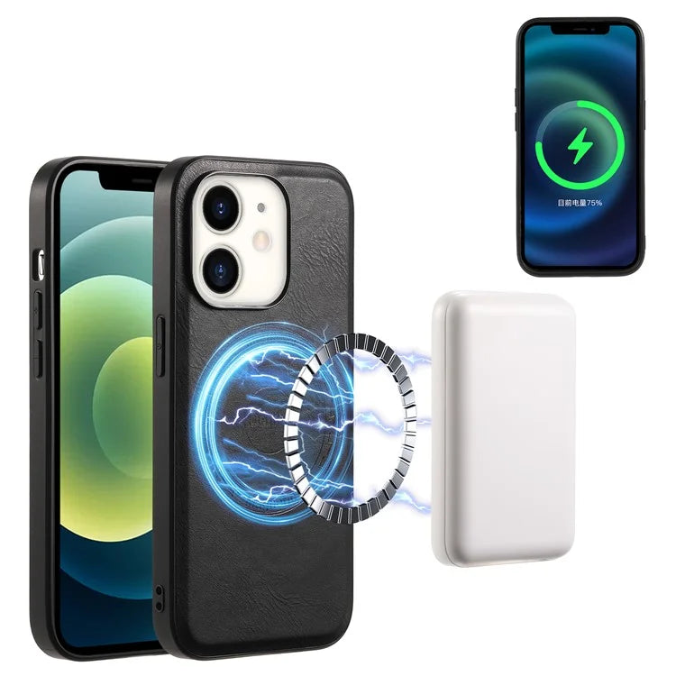 DENIOR For iPhone 12  / 12 Pro Magnetic Phone Case Cowhide Texture PU Leather Back Cover