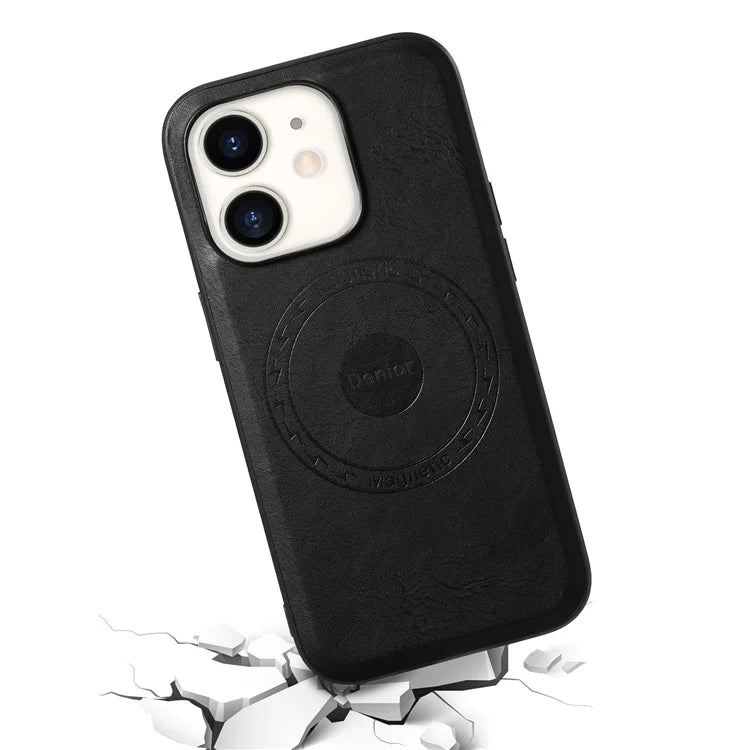 DENIOR For iPhone 12  / 12 Pro Magnetic Phone Case Cowhide Texture PU Leather Back Cover