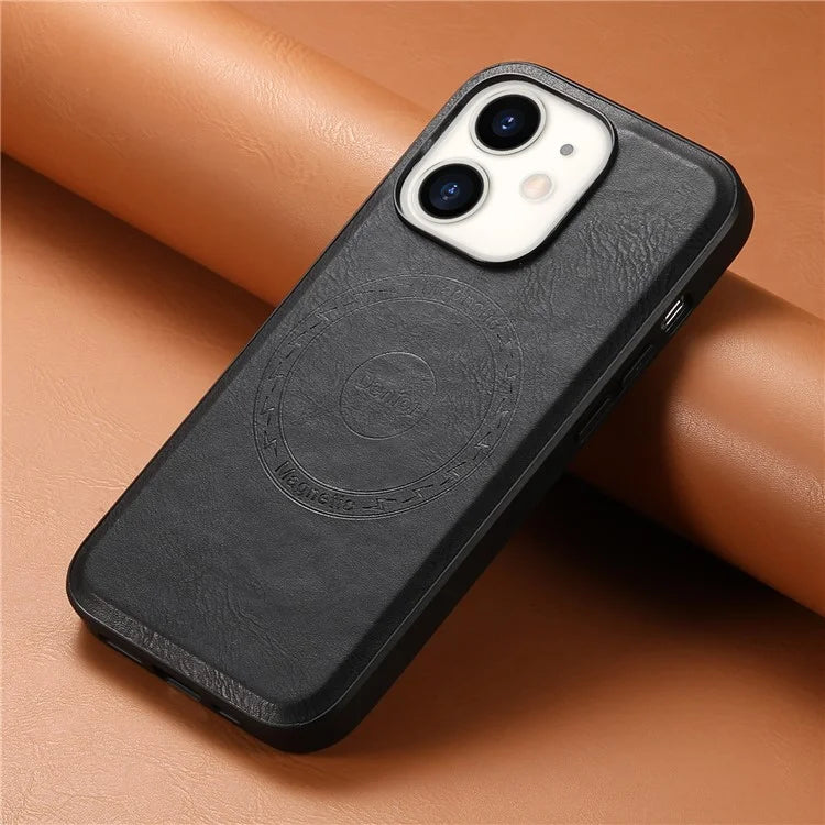 DENIOR For iPhone 12  / 12 Pro Magnetic Phone Case Cowhide Texture PU Leather Back Cover