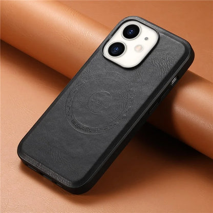 DENIOR For iPhone 12  / 12 Pro Magnetic Phone Case Cowhide Texture PU Leather Back Cover