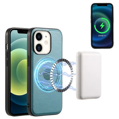 DENIOR For iPhone 12  / 12 Pro Magnetic Phone Case Cowhide Texture PU Leather Back Cover