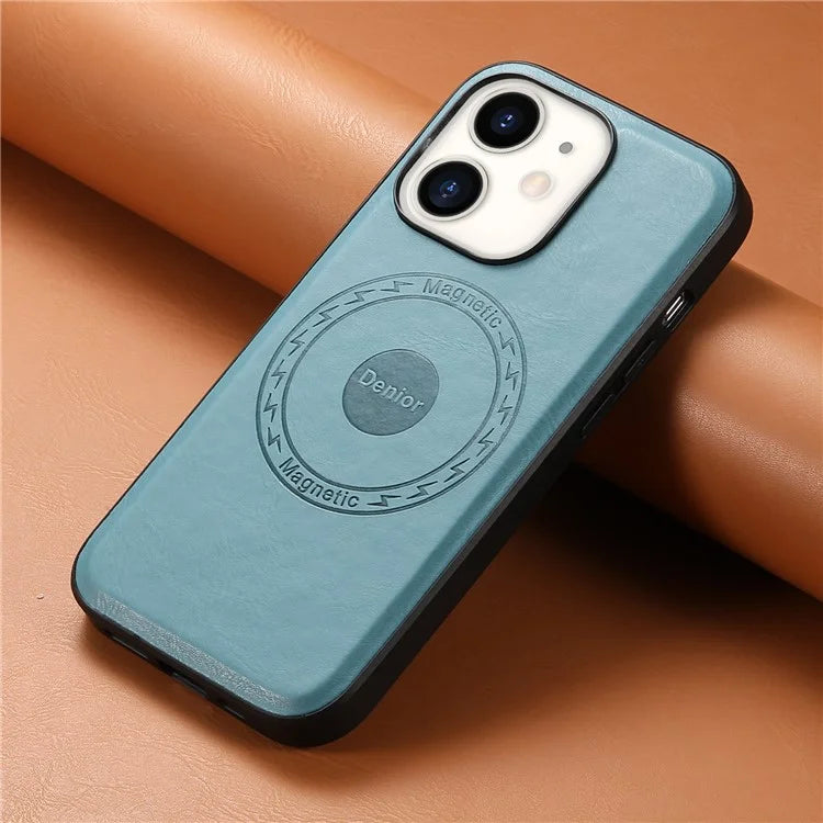 DENIOR For iPhone 12  / 12 Pro Magnetic Phone Case Cowhide Texture PU Leather Back Cover