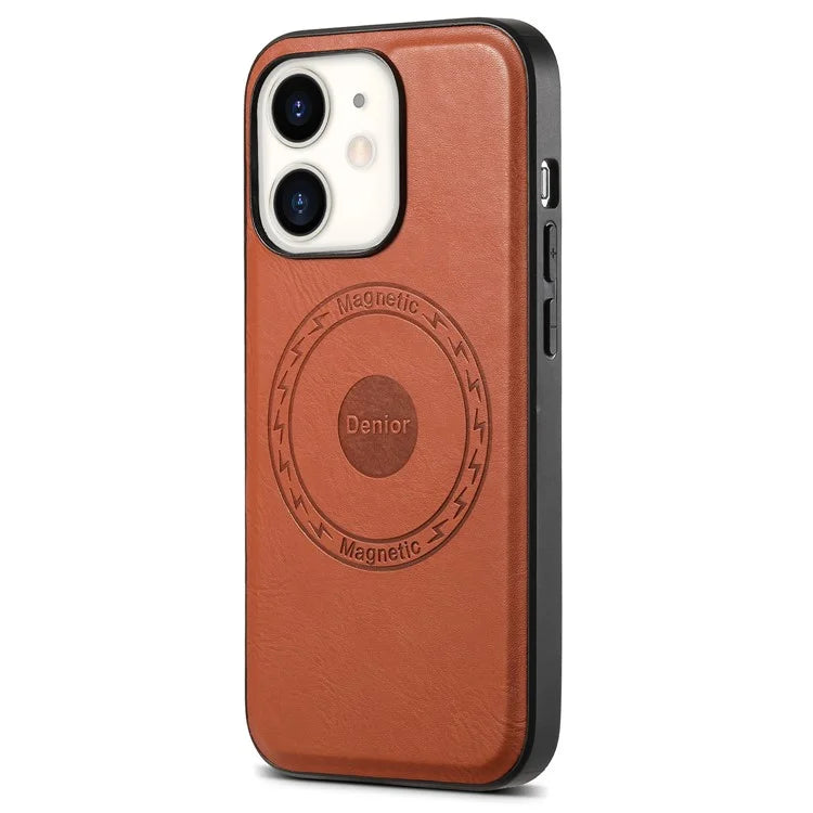 DENIOR For iPhone 12  / 12 Pro Magnetic Phone Case Cowhide Texture PU Leather Back Cover