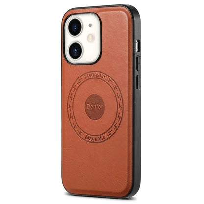 DENIOR For iPhone 12  / 12 Pro Magnetic Phone Case Cowhide Texture PU Leather Back Cover