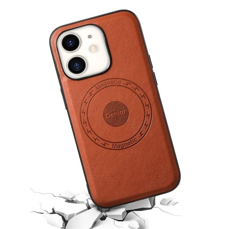 DENIOR For iPhone 12  / 12 Pro Magnetic Phone Case Cowhide Texture PU Leather Back Cover