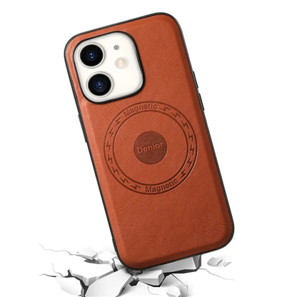 DENIOR For iPhone 12  / 12 Pro Magnetic Phone Case Cowhide Texture PU Leather Back Cover