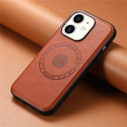 DENIOR For iPhone 12  / 12 Pro Magnetic Phone Case Cowhide Texture PU Leather Back Cover