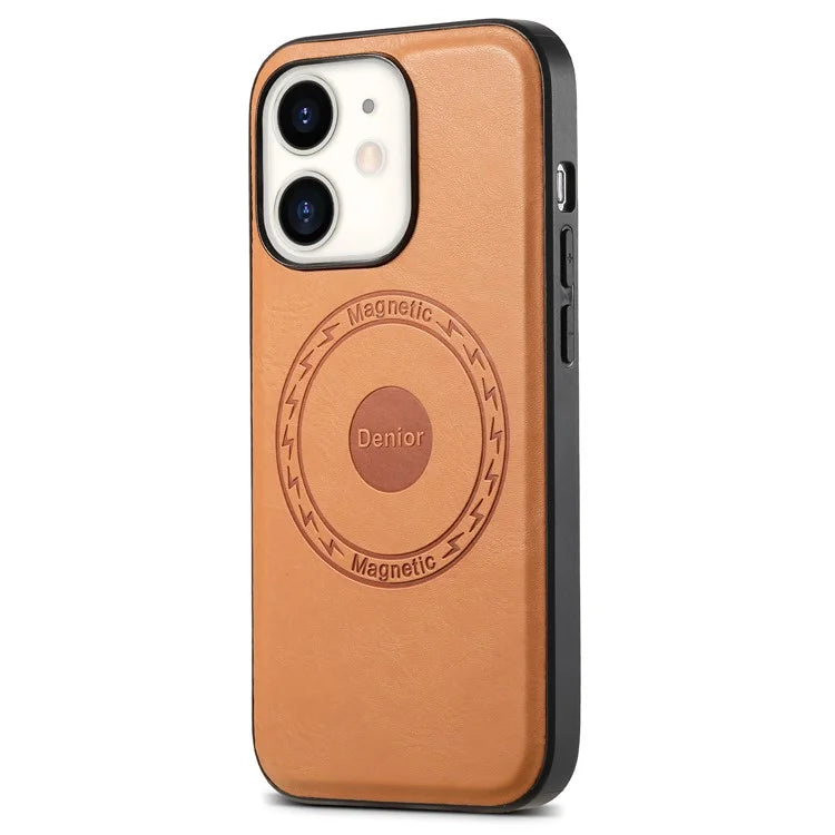 DENIOR For iPhone 12  / 12 Pro Magnetic Phone Case Cowhide Texture PU Leather Back Cover