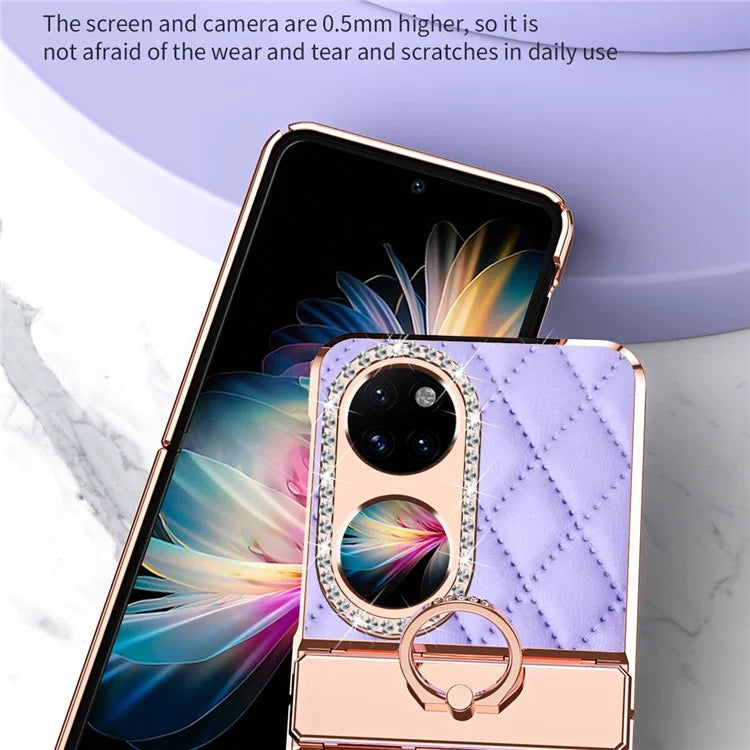 For Huawei Pocket 2 Phone Case Kickstand Cover Rhombic Pattern Rhinestone Decor
