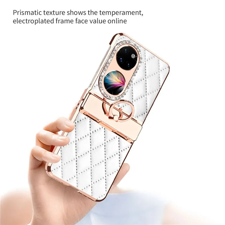 For Huawei Pocket 2 Phone Case Kickstand Cover Rhombic Pattern Rhinestone Decor