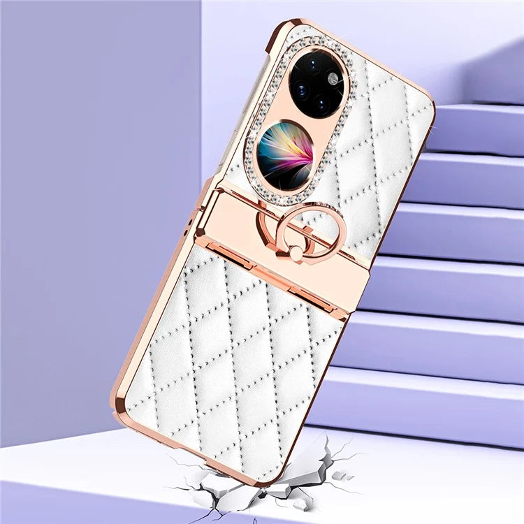 For Huawei Pocket 2 Phone Case Kickstand Cover Rhombic Pattern Rhinestone Decor