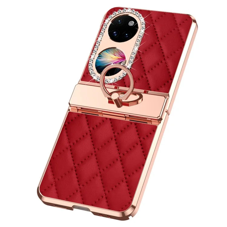 For Huawei Pocket 2 Phone Case Kickstand Cover Rhombic Pattern Rhinestone Decor