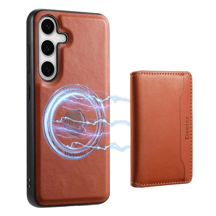 DENIOR For Samsung Galaxy S24 Magnetic Case Kickstand Phone Cover 2 in 1 Detachable Wallet Back