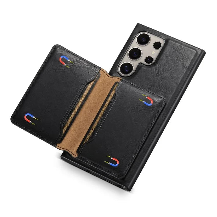 DENIOR For Samsung Galaxy S24 Ultra Phone Cover Magnetic Detachable Wallet Case Kickstand