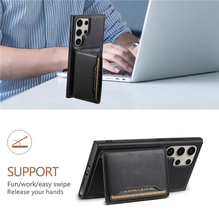 DENIOR For Samsung Galaxy S24 Ultra Phone Cover Magnetic Detachable Wallet Case Kickstand