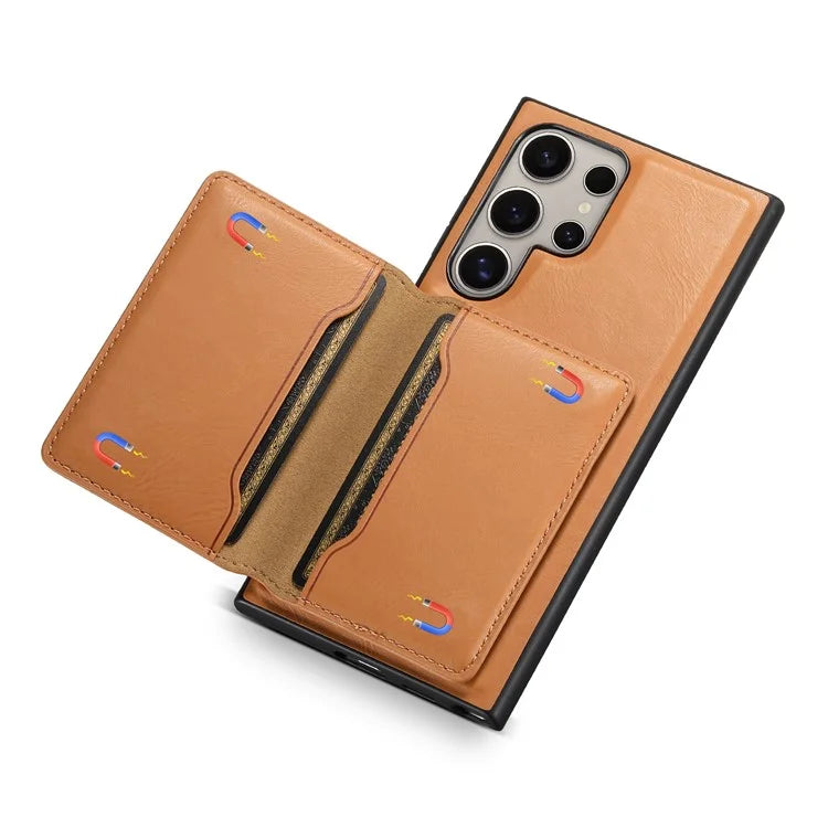 DENIOR For Samsung Galaxy S24 Ultra Phone Cover Magnetic Detachable Wallet Case Kickstand