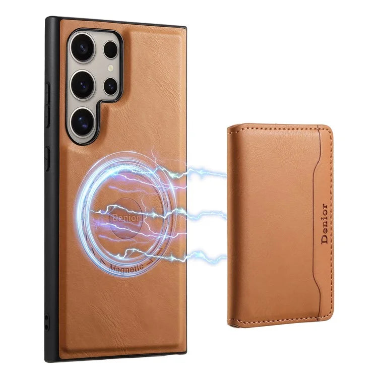 DENIOR For Samsung Galaxy S24 Ultra Phone Cover Magnetic Detachable Wallet Case Kickstand