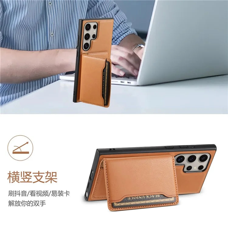 DENIOR For Samsung Galaxy S24 Ultra Phone Cover Magnetic Detachable Wallet Case Kickstand