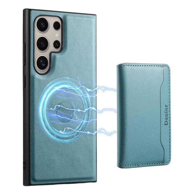DENIOR For Samsung Galaxy S24 Ultra Phone Cover Magnetic Detachable Wallet Case Kickstand