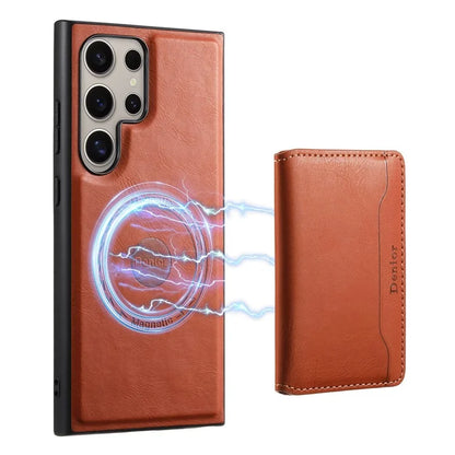 DENIOR For Samsung Galaxy S24 Ultra Phone Cover Magnetic Detachable Wallet Case Kickstand