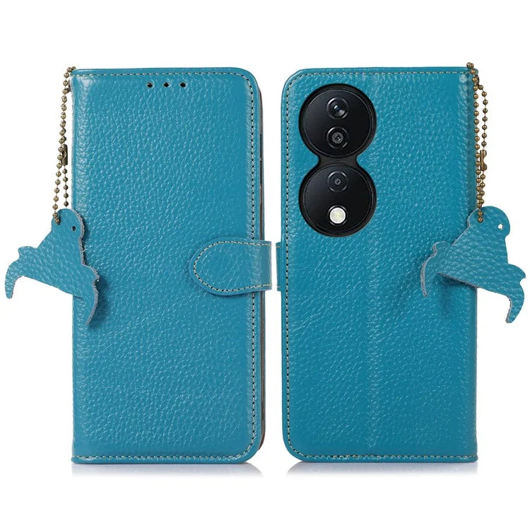 For Honor X7b 4G Case Genuine Cow Leather RFID Blocking Cell Phone Cover