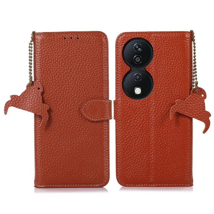 For Honor X7b 4G Case Genuine Cow Leather RFID Blocking Cell Phone Cover