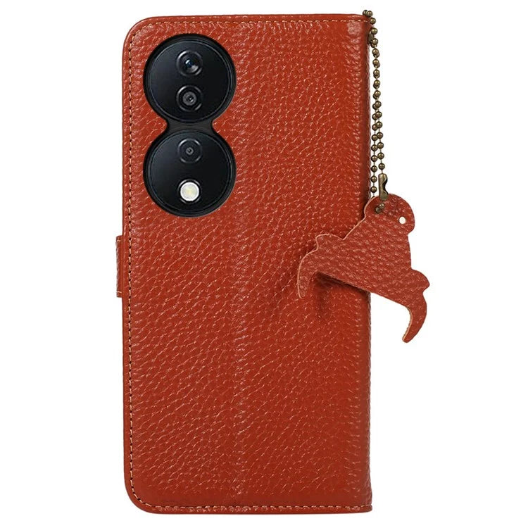 For Honor X7b 4G Case Genuine Cow Leather RFID Blocking Cell Phone Cover