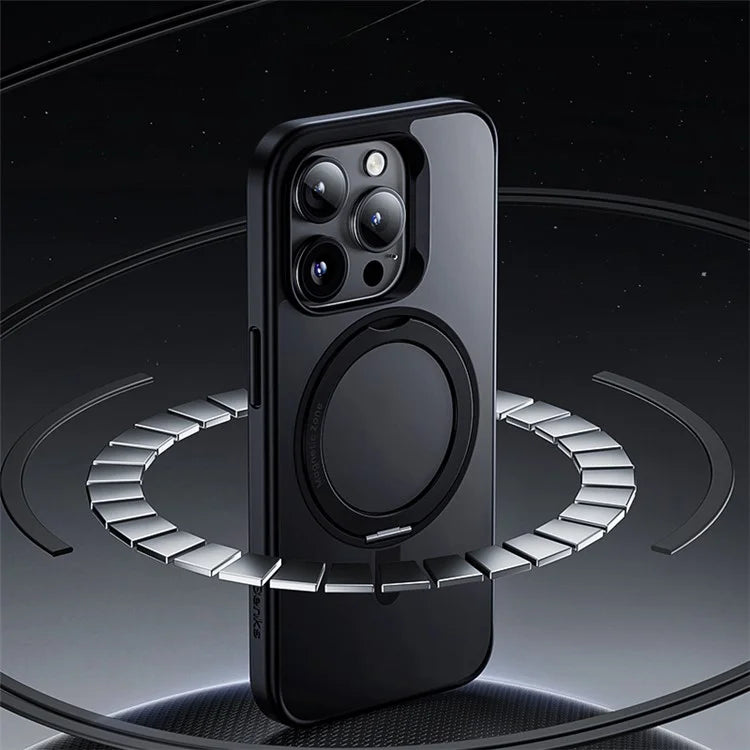 BENKS For iPhone 15 Pro Magnetic Case PC+TPU Phone Cover Rotary Safe Hand Grip Kickstand