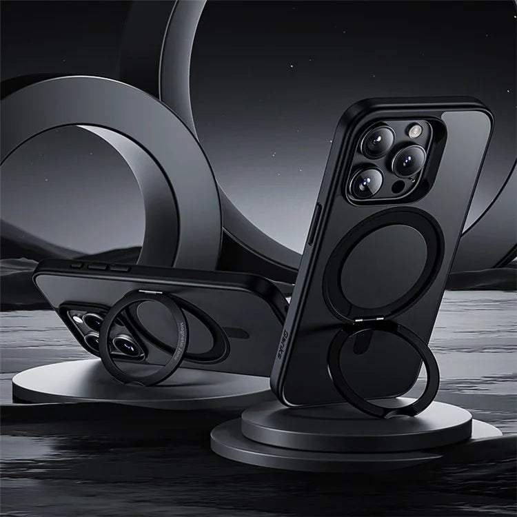 BENKS For iPhone 15 Pro Magnetic Case PC+TPU Phone Cover Rotary Safe Hand Grip Kickstand