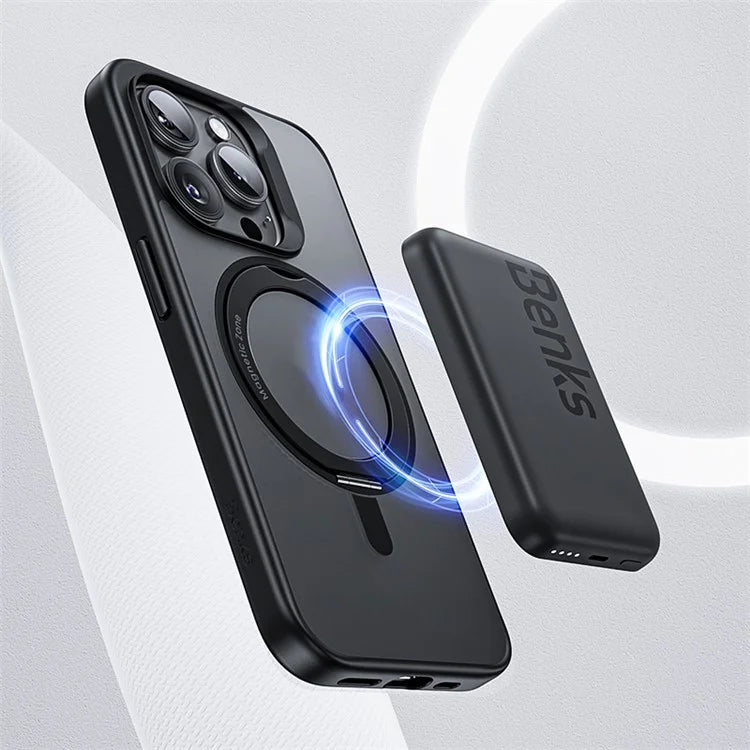 BENKS For iPhone 15 Pro Magnetic Case PC+TPU Phone Cover Rotary Safe Hand Grip Kickstand