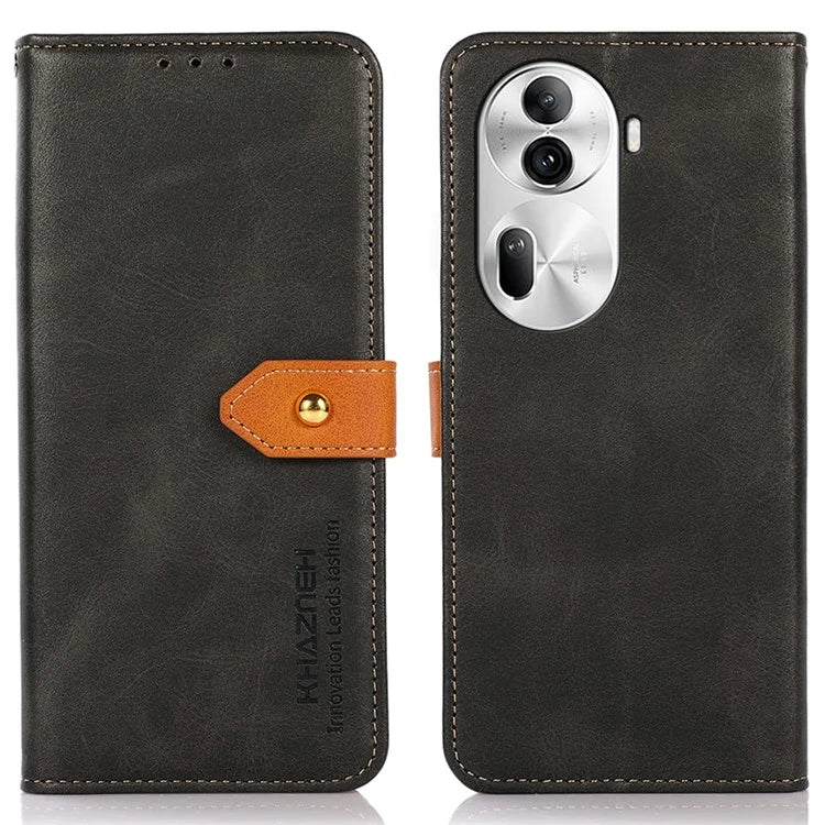 KHAZNEH For Oppo Reno11 Pro 5G (Global) / Reno11 (China) 5G Magnetic Case Golden Buckle PU Leather+TPU Phone Shell