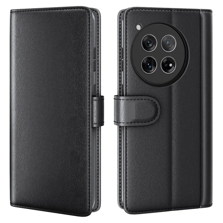 For OnePlus 12 5G Wallet Case Genuine Split Leather Phone Cover with TPU Shockproof Shell