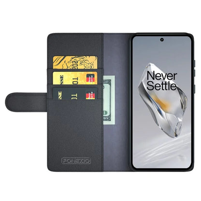 For OnePlus 12 5G Wallet Case Genuine Split Leather Phone Cover with TPU Shockproof Shell