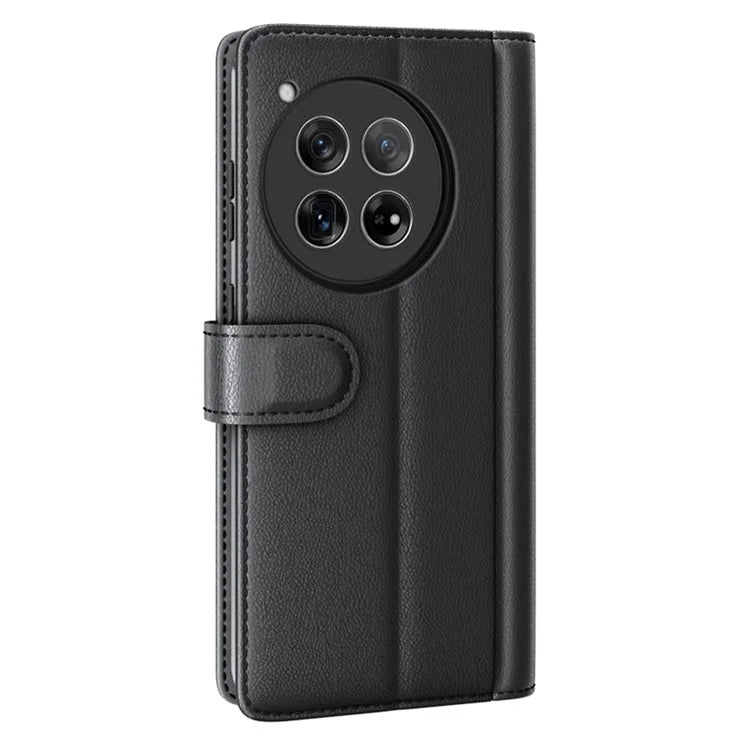 For OnePlus 12 5G Wallet Case Genuine Split Leather Phone Cover with TPU Shockproof Shell
