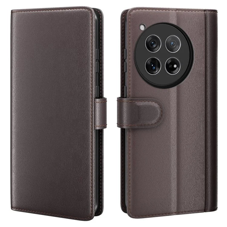 For OnePlus 12 5G Wallet Case Genuine Split Leather Phone Cover with TPU Shockproof Shell