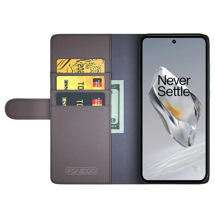 For OnePlus 12 5G Wallet Case Genuine Split Leather Phone Cover with TPU Shockproof Shell